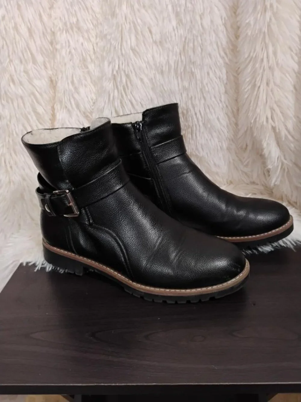 Nautica Black Vegan Leather Low Heel Side Zip Ankle Boots 8